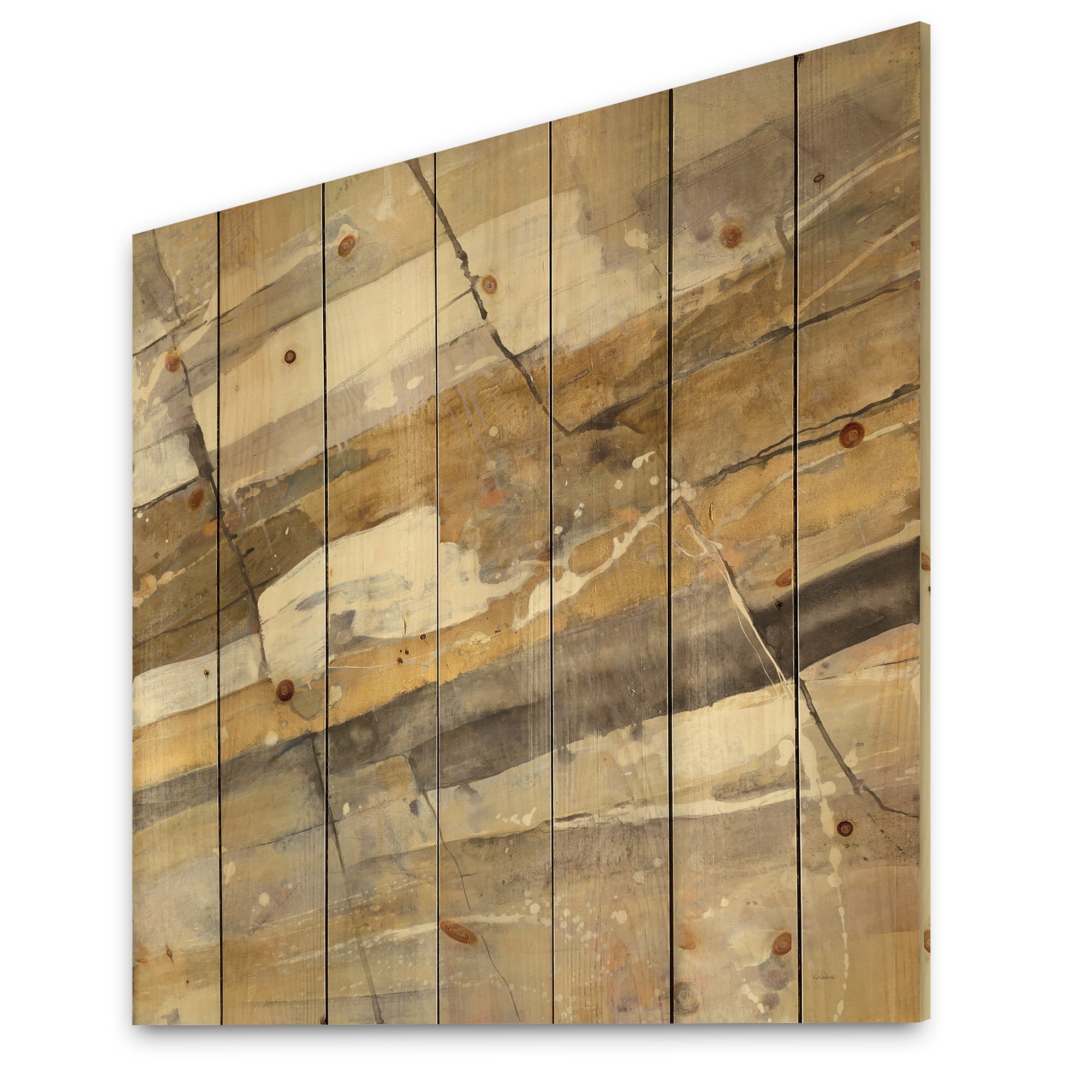 Designart 'Ice and Fire Minerals V' Modern & Contemporary Print on Natural Pine Wood