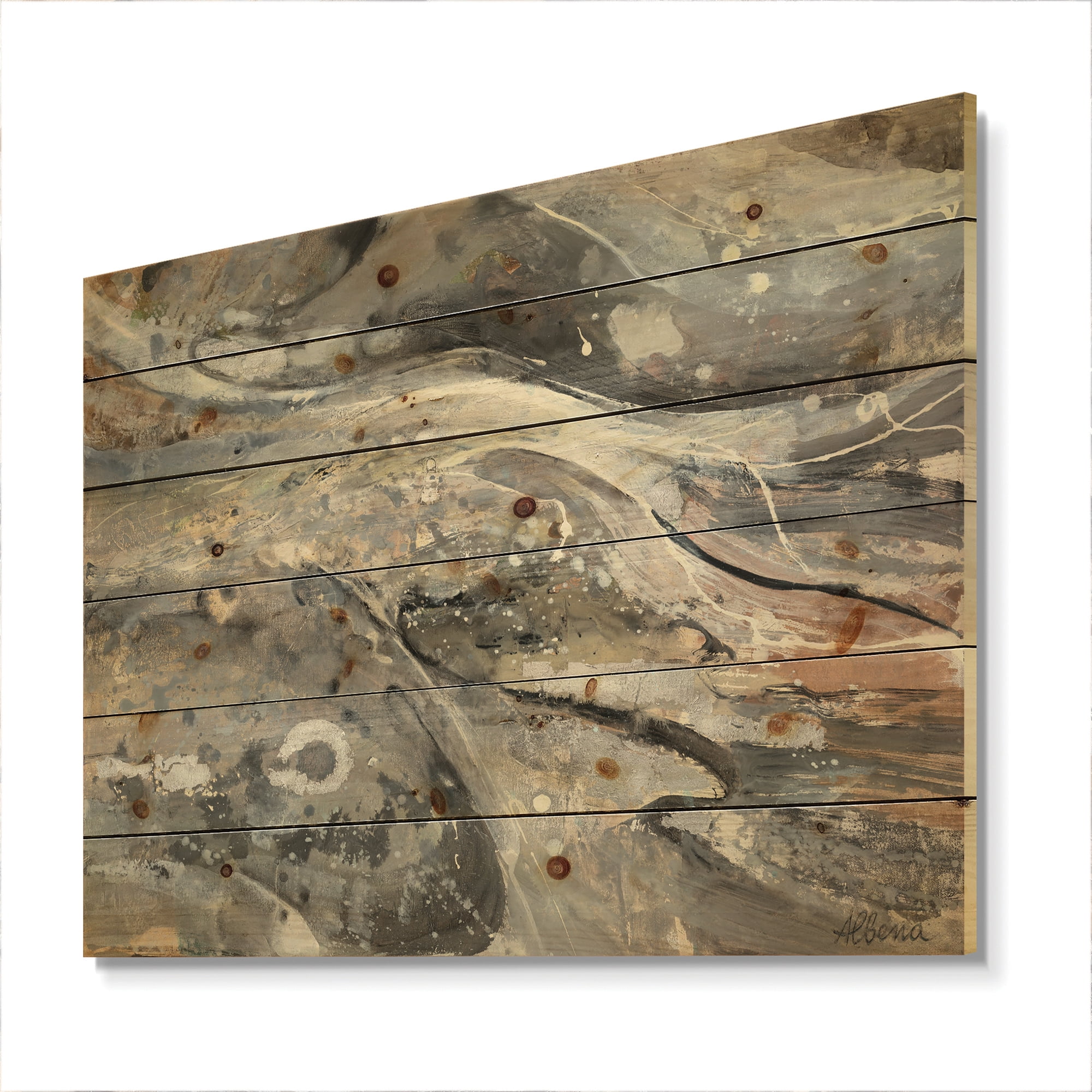 Designart 'Ice and Fire Minerals VI' Modern & Contemporary Print on Natural Pine Wood