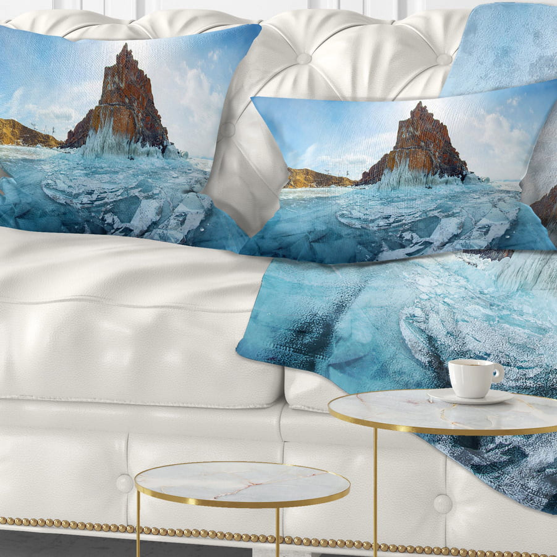 Designart Ice and Rocks of Lake Baikal - Seascape Throw Pillow - 12x20