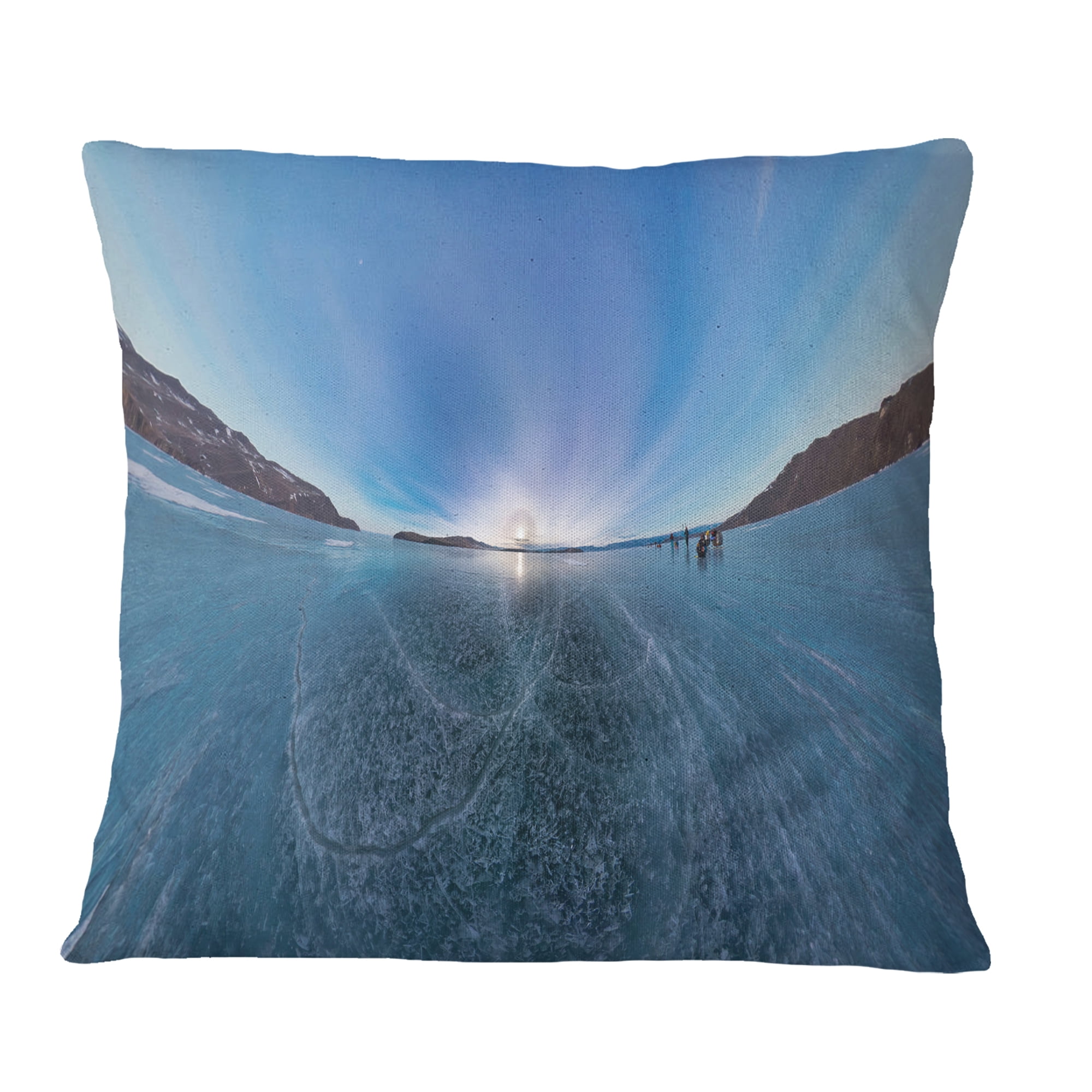 Designart Ice on Lake Baikal Ice at Sunset - Landscape Printed Throw Pillow - 18x18