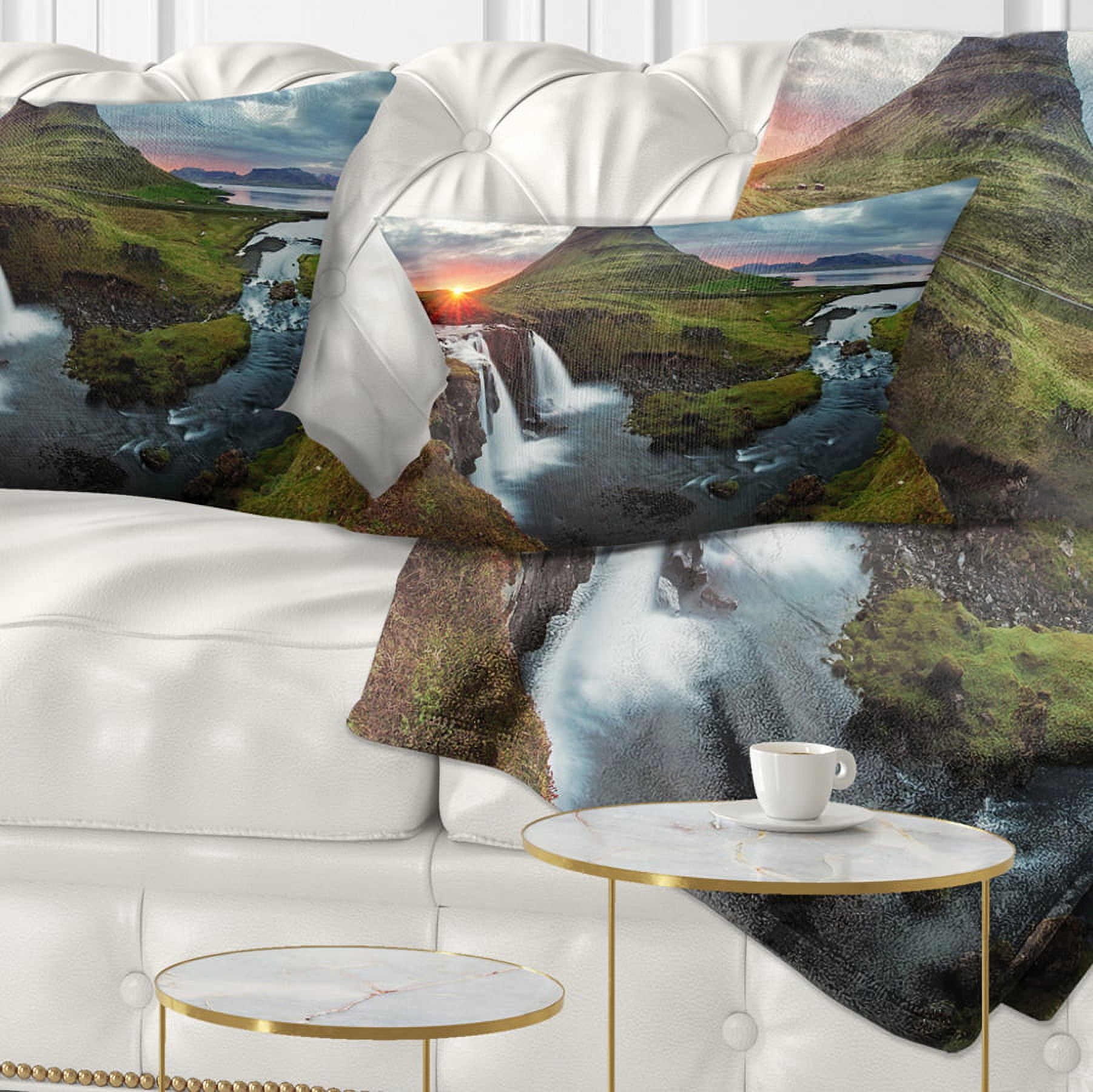 Designart Iceland Landscape Spring - Panorama Throw Pillow - 12x20