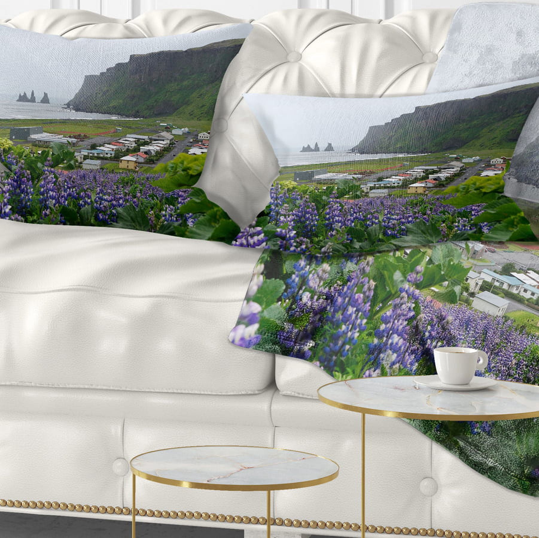 Designart Icelandic Town Vik - Landscape Photography Throw Pillow - 12x20