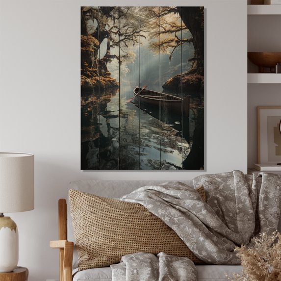 Designart "Icy Contemplation in Winter" Winter Landscape Print on Natural Pine Wood