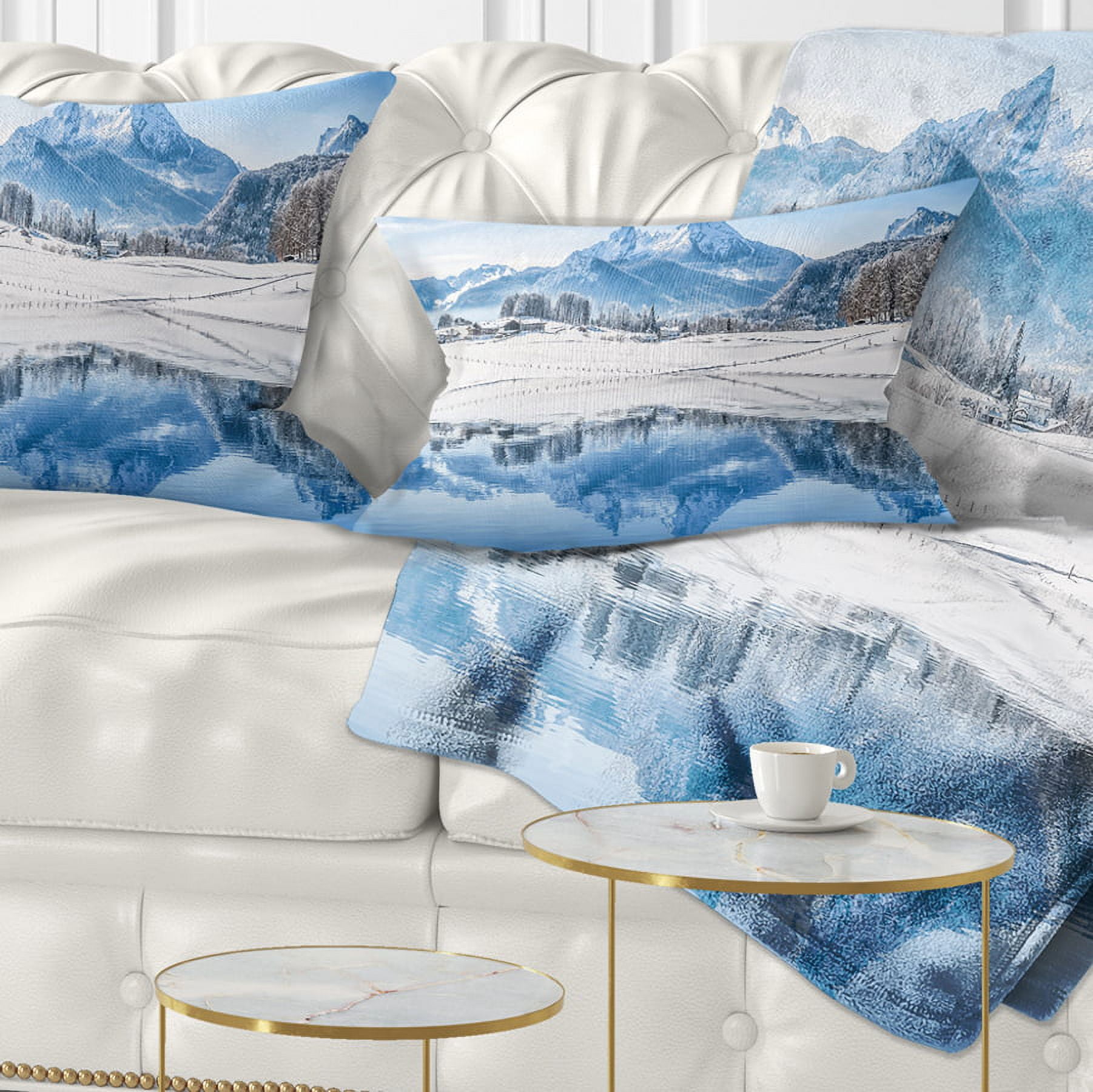 Designart Icy Winter Mountain Alps - Landscape Photography Throw Pillow - 12x20