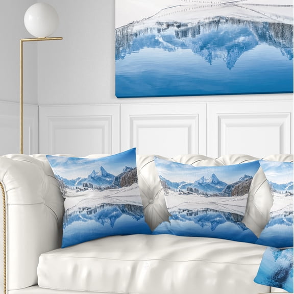 Designart Icy Winter Mountain Alps - Landscape Photography Throw Pillow - 16x16
