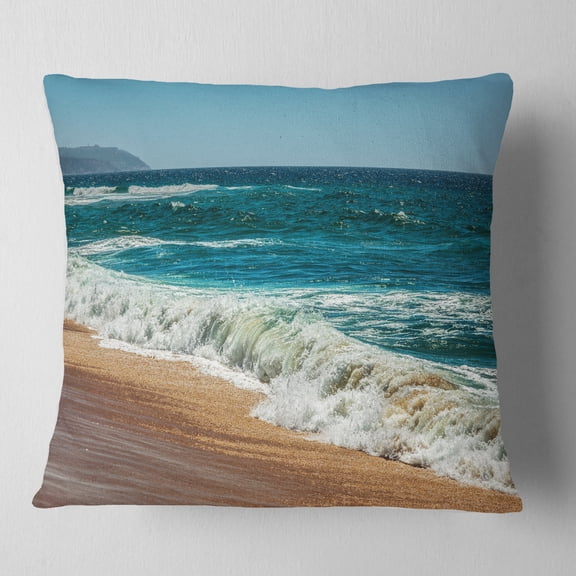 Designart Ideal Blue Atlantic Beach in Summertime - Seashore Throw Pillow - 16x16