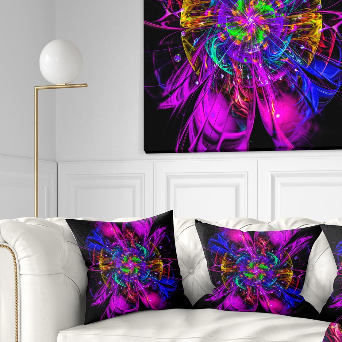 Designart Ideal Fractal Flower Digital Art in Purple - Floral Throw Pillow - 16x16