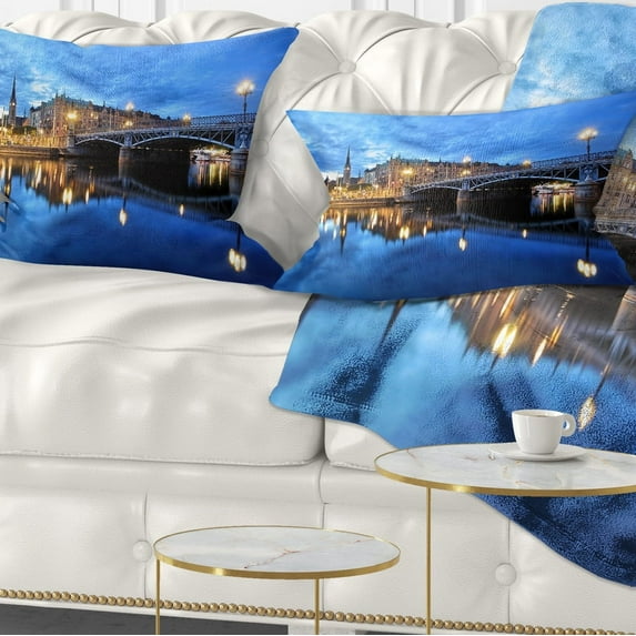 Designart Illuminated Blue Stockholm - Cityscape Throw Pillow - 12x20