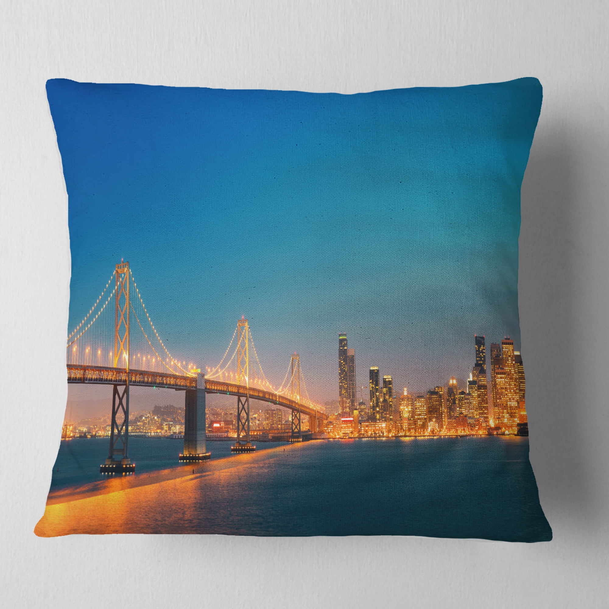 Designart Illuminated San Francisco Skyline - Cityscape Throw Pillow - 18x18