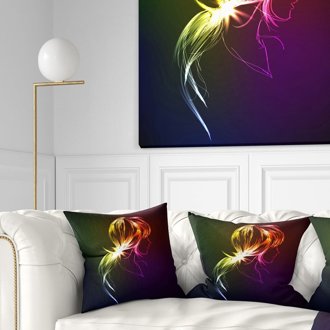 Designart Illuminating Fractal Girl s Head - Abstract Throw Pillow - 18x18
