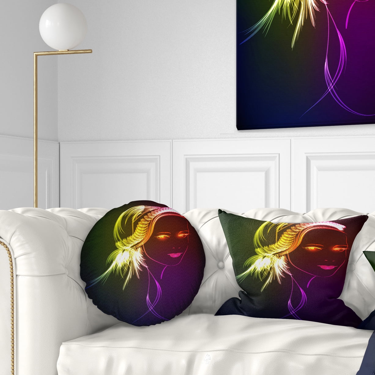 Designart Illuminating Girl s Head Fractal - Modern Portrait Throw Pillow - 12x20