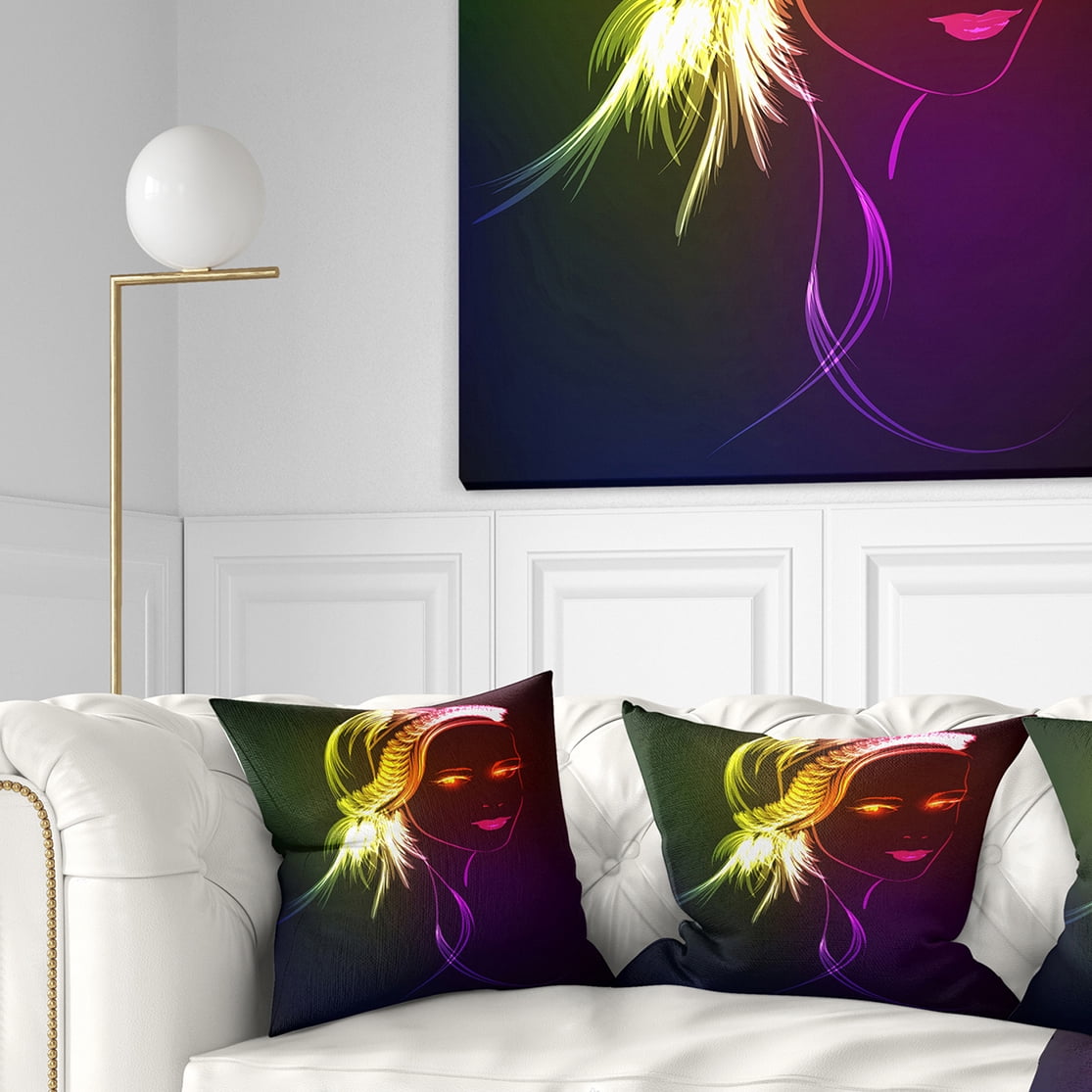 Designart Illuminating Girl s Head Fractal - Modern Portrait Throw Pillow - 16x16