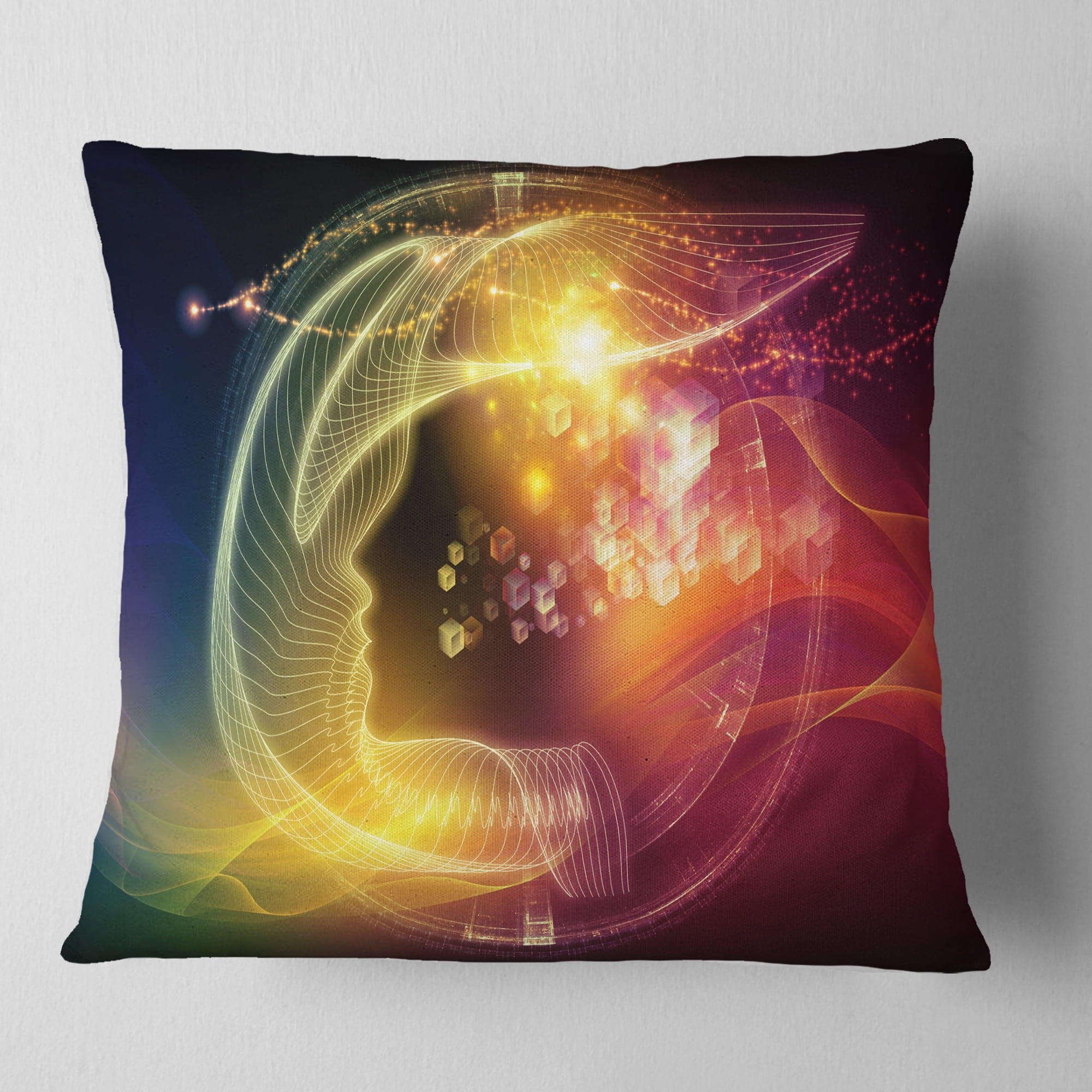 Designart Illuminating Human Head Fractal - Abstract Throw Pillow - 16x16