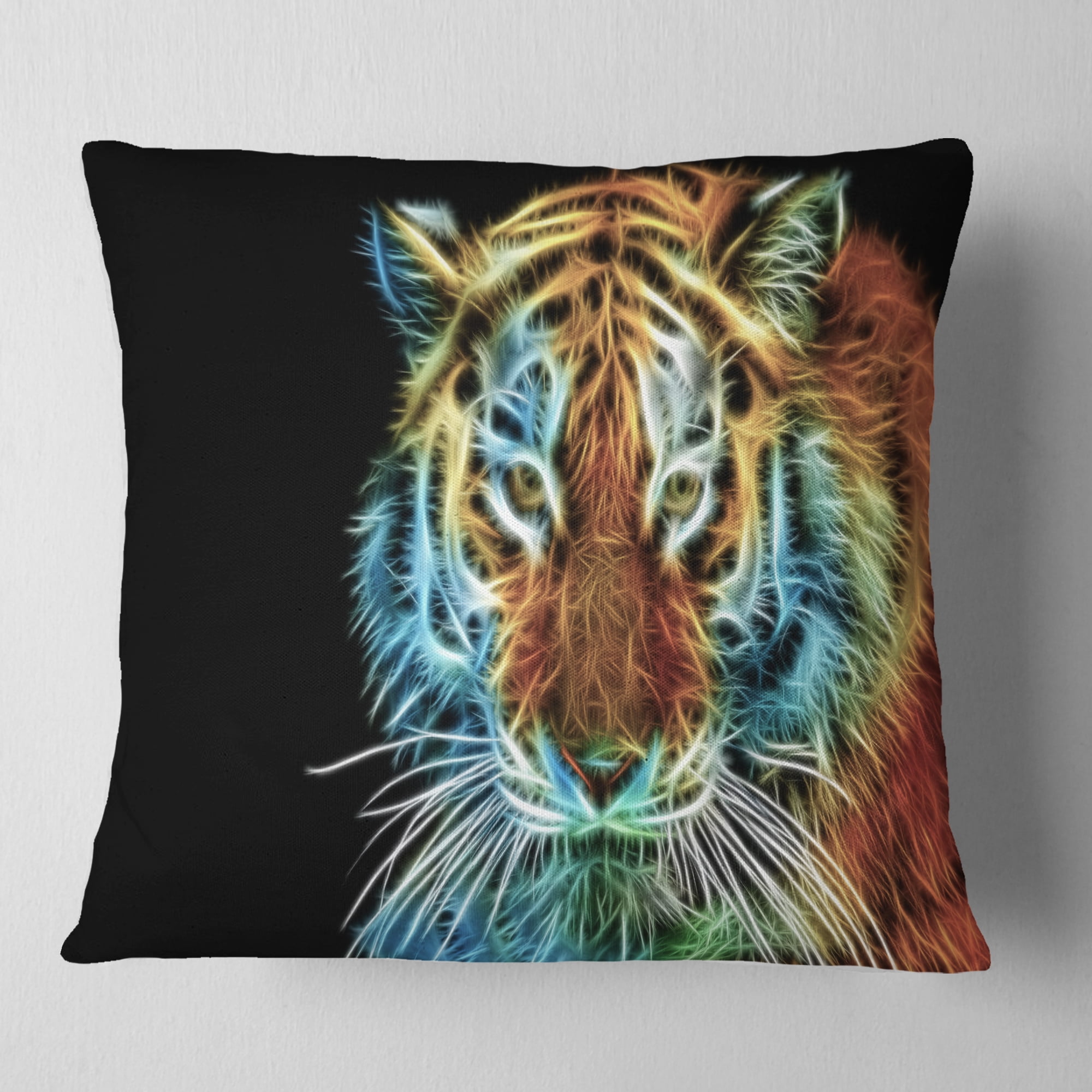 Designart Illuminating Tiger Head View - Contemporary Animal Throw Pillow - 18x18