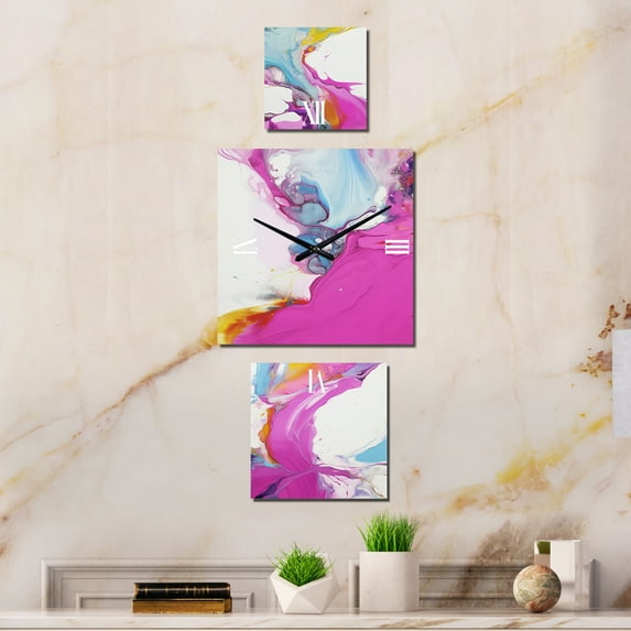 Designart "Illusions in Fluid II" Abstract Print Oversized Wall Clock - Set Of 3 - Multipanel Clock For Living Room Décor - Large Contemporary Wall Clock