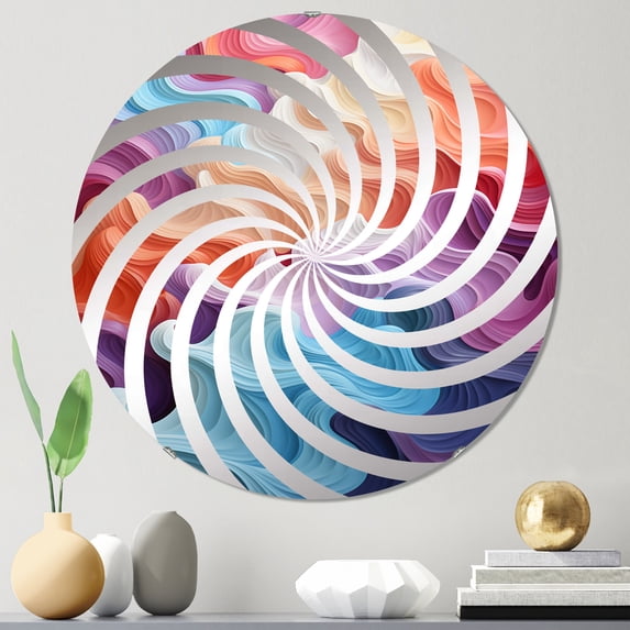 Designart "Illusory Depth in Multicolor Op Art II" Op Art Vortex Round Wall Mirror - Abstract Oval Printed Decorative Mirror - Multiple Color Options
