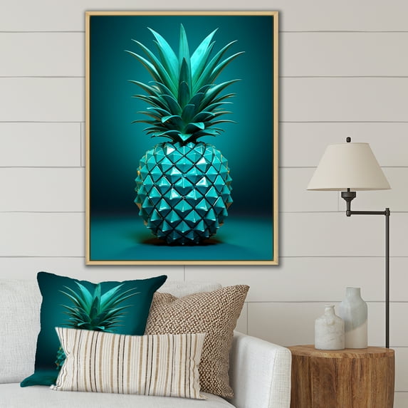 Designart "Illusory Isometric Pineapple Fruit" Pineapples Floater Framed Wall Art Prints