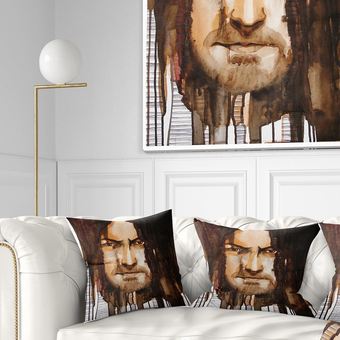 Designart Illustrated Handsome Guy - Abstract Portrait Throw Pillow - 18x18