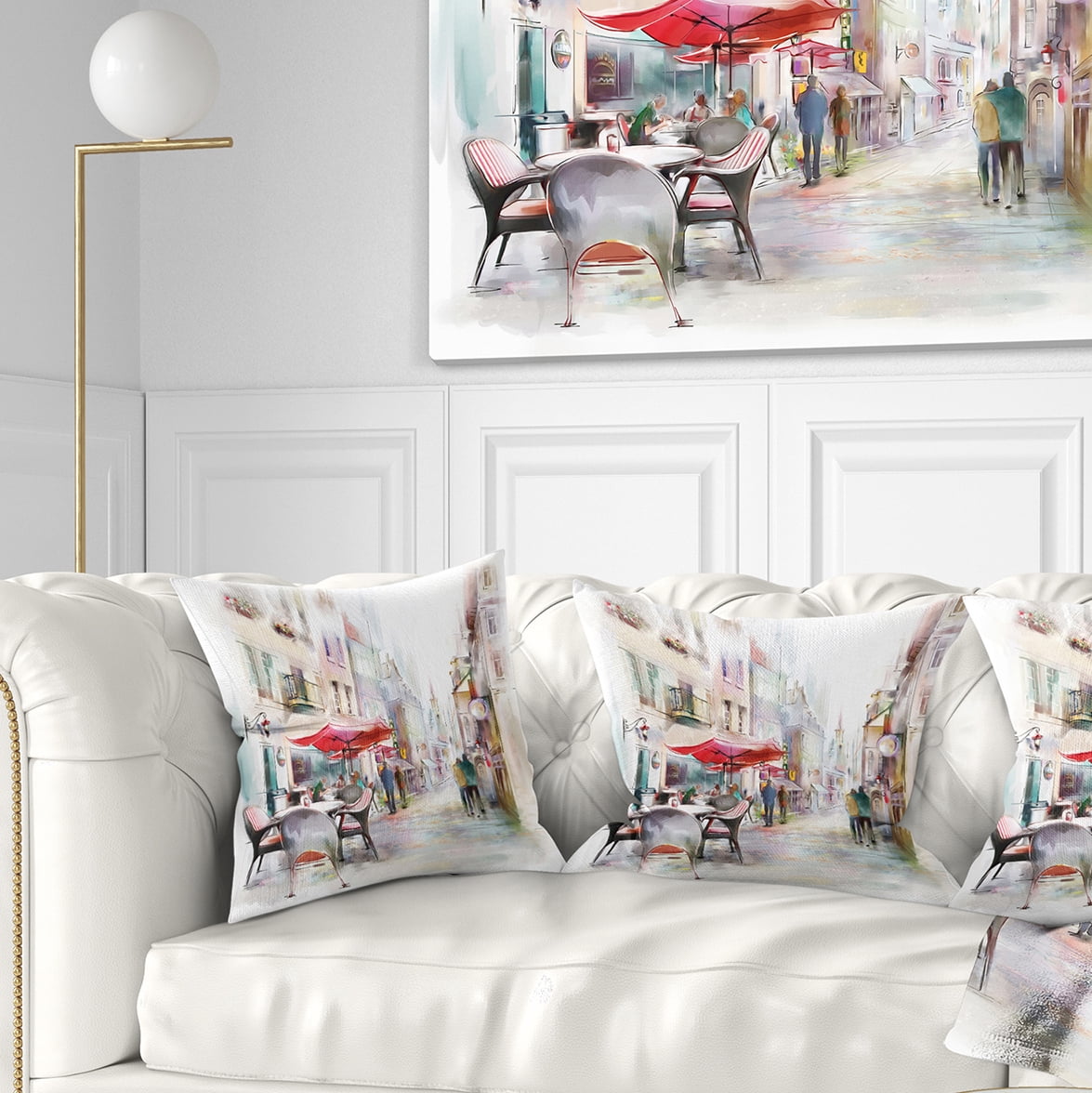 Designart Illustrated Street Art Cityscape - Abstract Cityscape Throw Pillow - 16x16