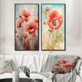 thumbnail image 1 of Designart "Illustration Spring's Red Poppy Blossoms I" Poppies Framed Wall Art Set Of 2 - Traditional Pink Framed Canvas Set For Living Room Decor, 1 of 6