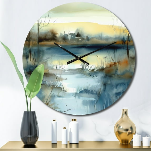 Designart "Illustration of a Summer Lake Landscape I" Landscapes Oversized Wall Clock