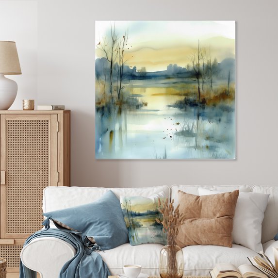 Designart "Illustration of a Summer Lake Landscape III" Landscapes Metal Wall Art Prints