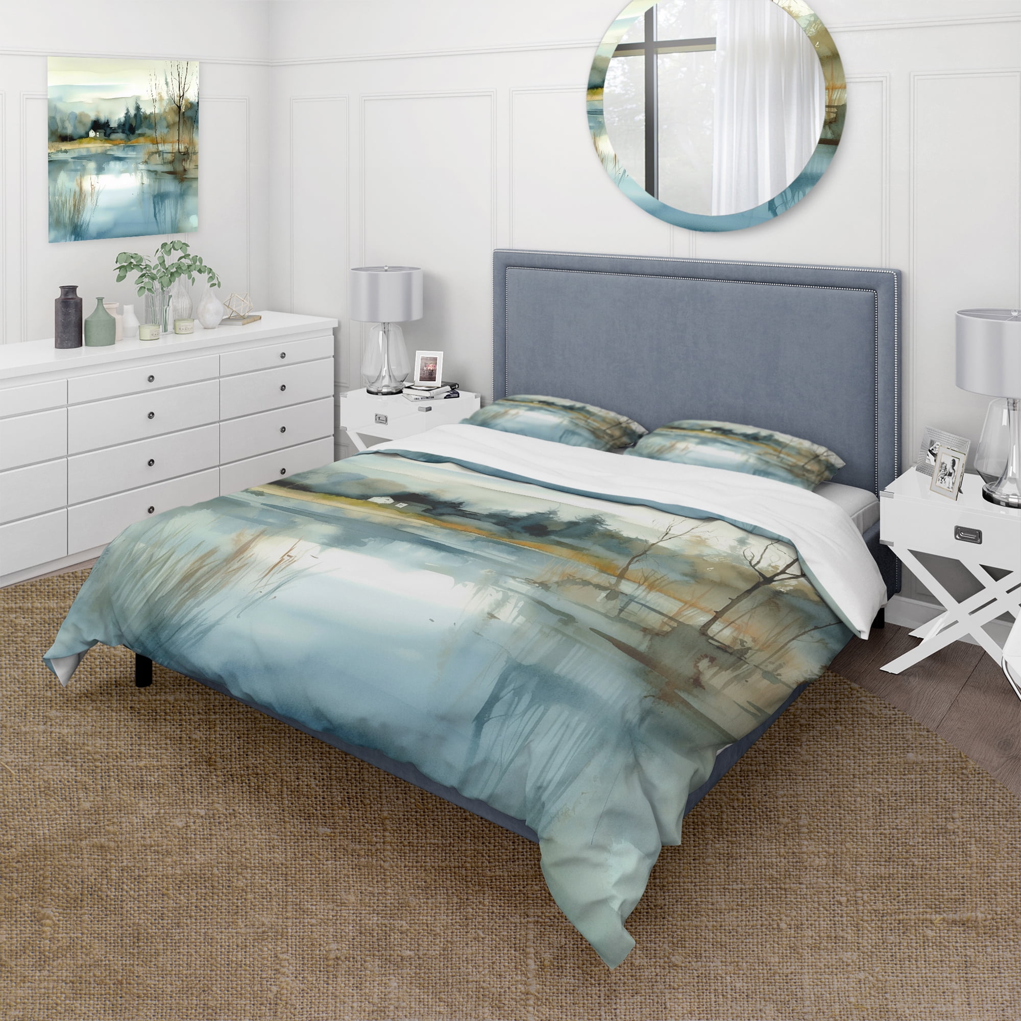 Twin Summer Lake Landscape Microfiber Duvet Cover Set