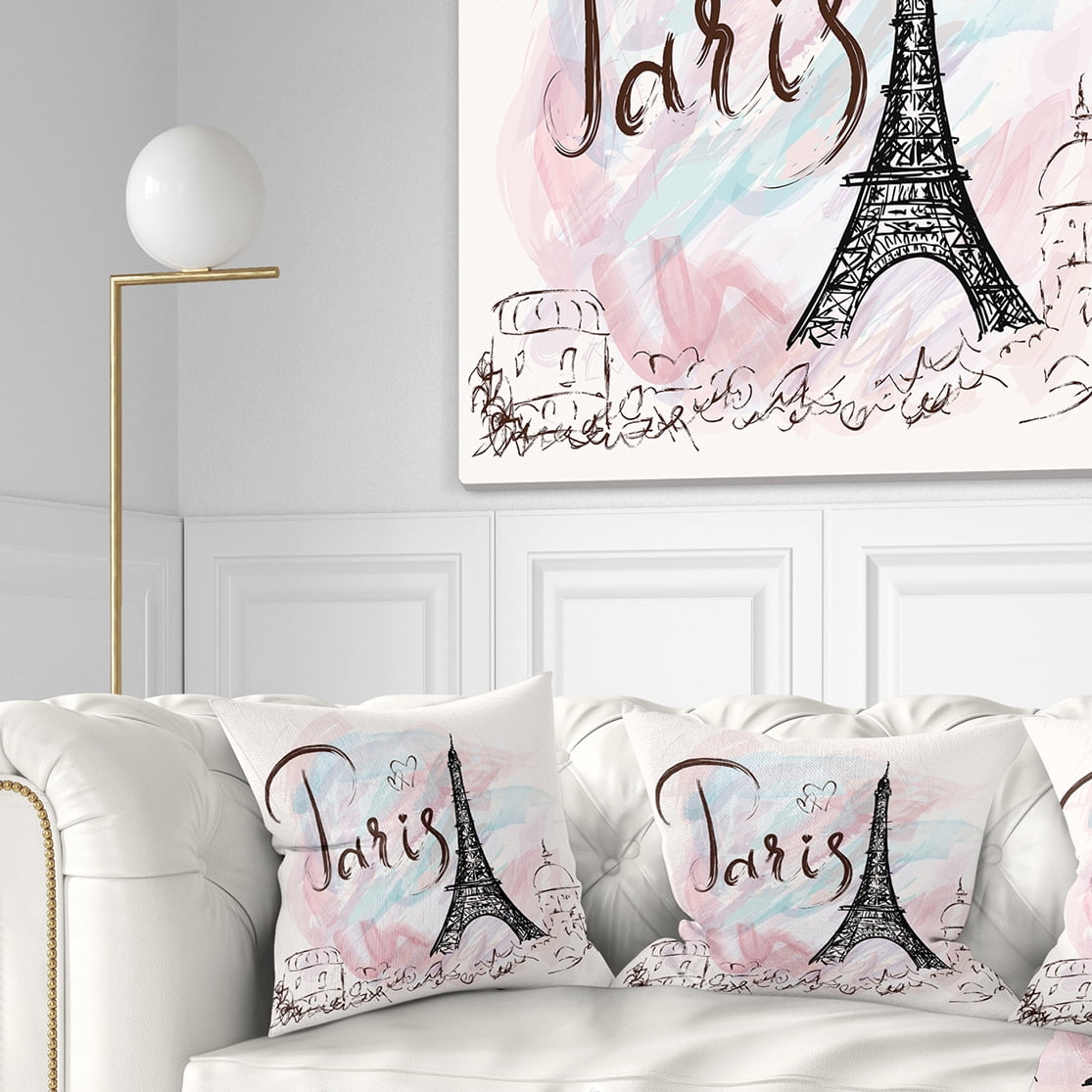 Designart Illustration with Paris Eiffel Tower - Abstract Cityscape Throw Pillow - 18x18