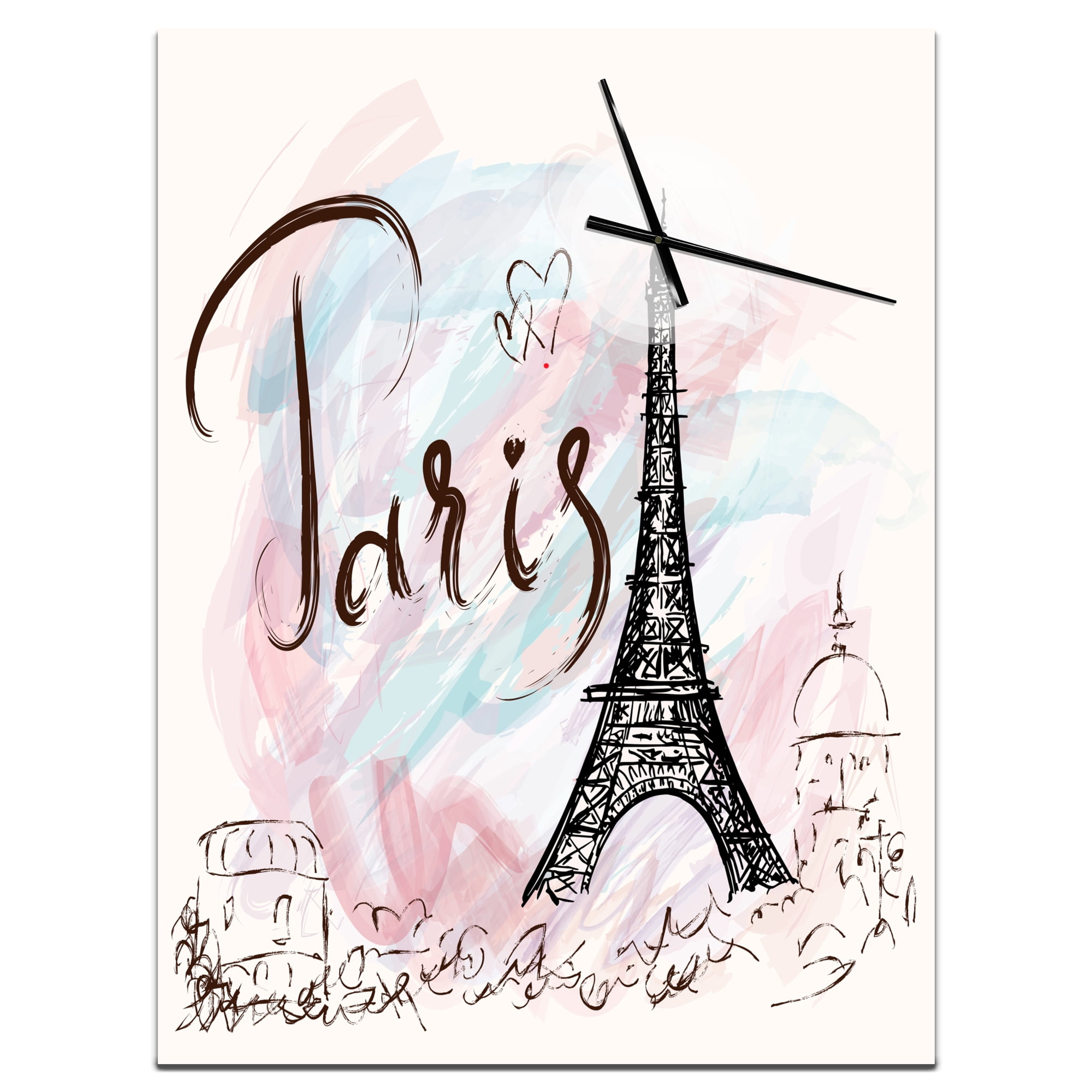 Designart 'Illustration with Paris Eiffel Tower' Modern Wall Clock