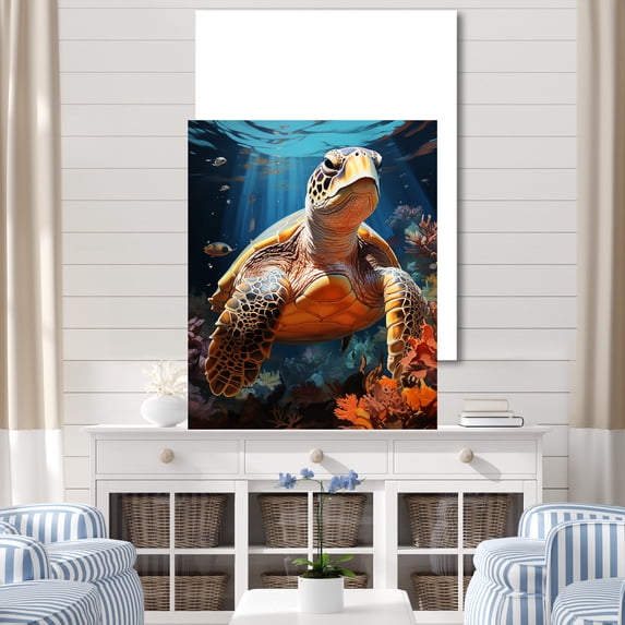 Designart "Imaginative Coral Reef" Animals Turtle Canvas Wall Art