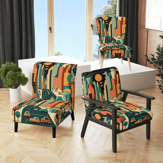 Designart "Imaginative and Fantastical Cityscape V" White Cityscapes Upholstered Accent Chair - Traditional Arm Chair For Living Room