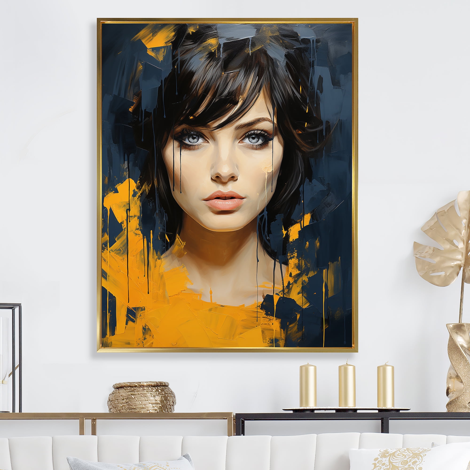 Designart "Imbruglia In Blue Indigo Portrait" Boho Woman Floater Framed ...