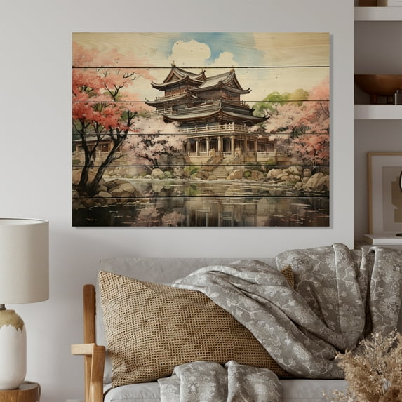 Designart "Imperial Palace China Art painting II" China Art Print on Natural Pine Wood