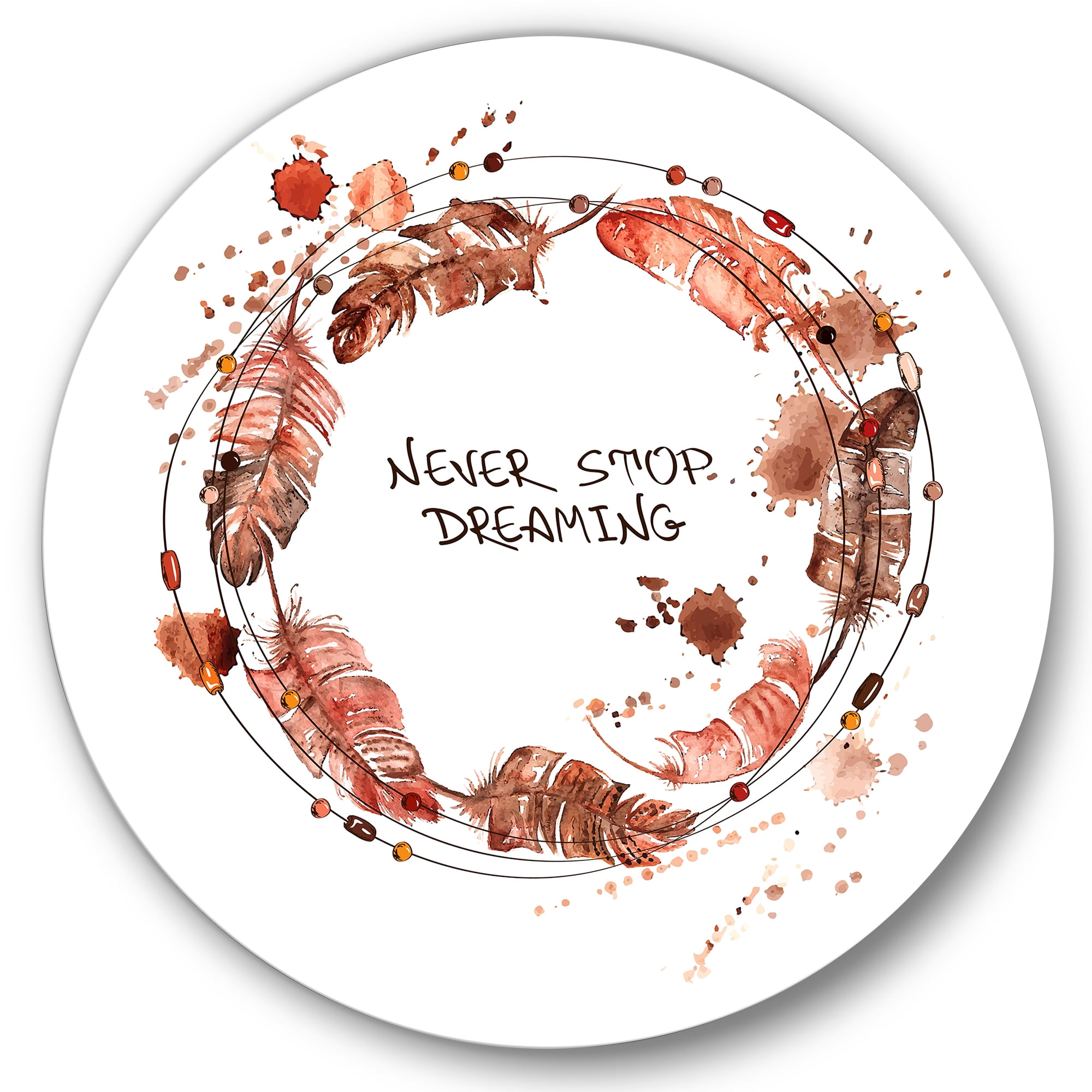 Designart 'Impression Of Bird Feathers Wreath' Traditional Circle Metal Wall Art 29x29 - Disc of 29