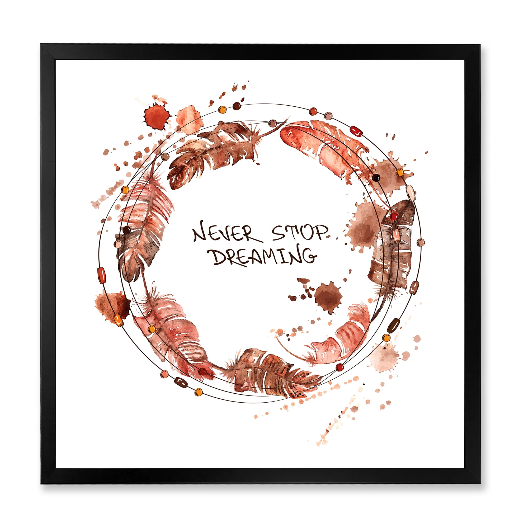 Designart 'Impression Of Bird Feathers Wreath' Traditional Framed Art Print