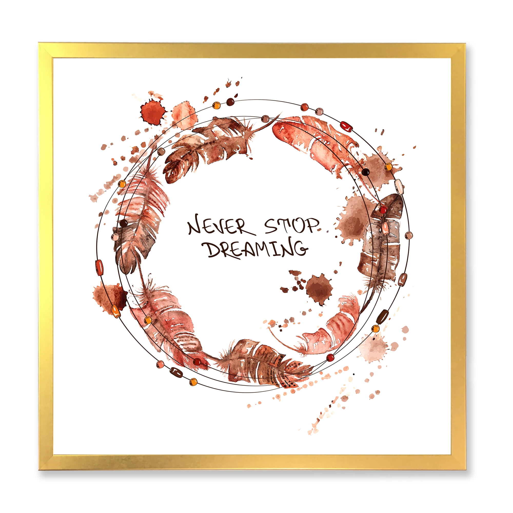 Designart 'Impression Of Bird Feathers Wreath' Traditional Framed Art Print