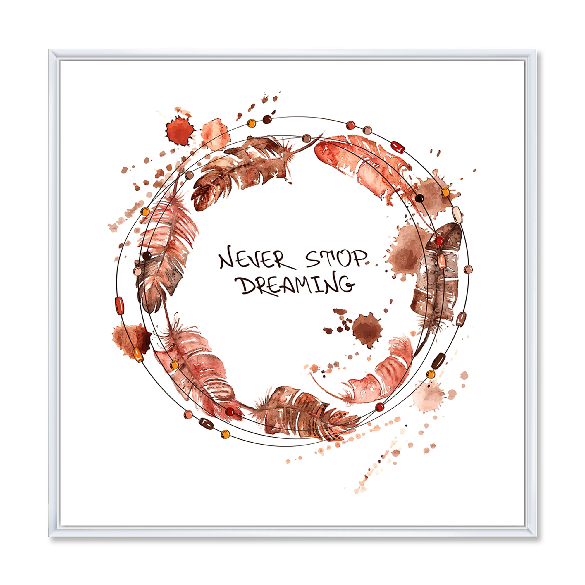 Designart 'Impression Of Bird Feathers Wreath' Traditional Framed Canvas Wall Art Print