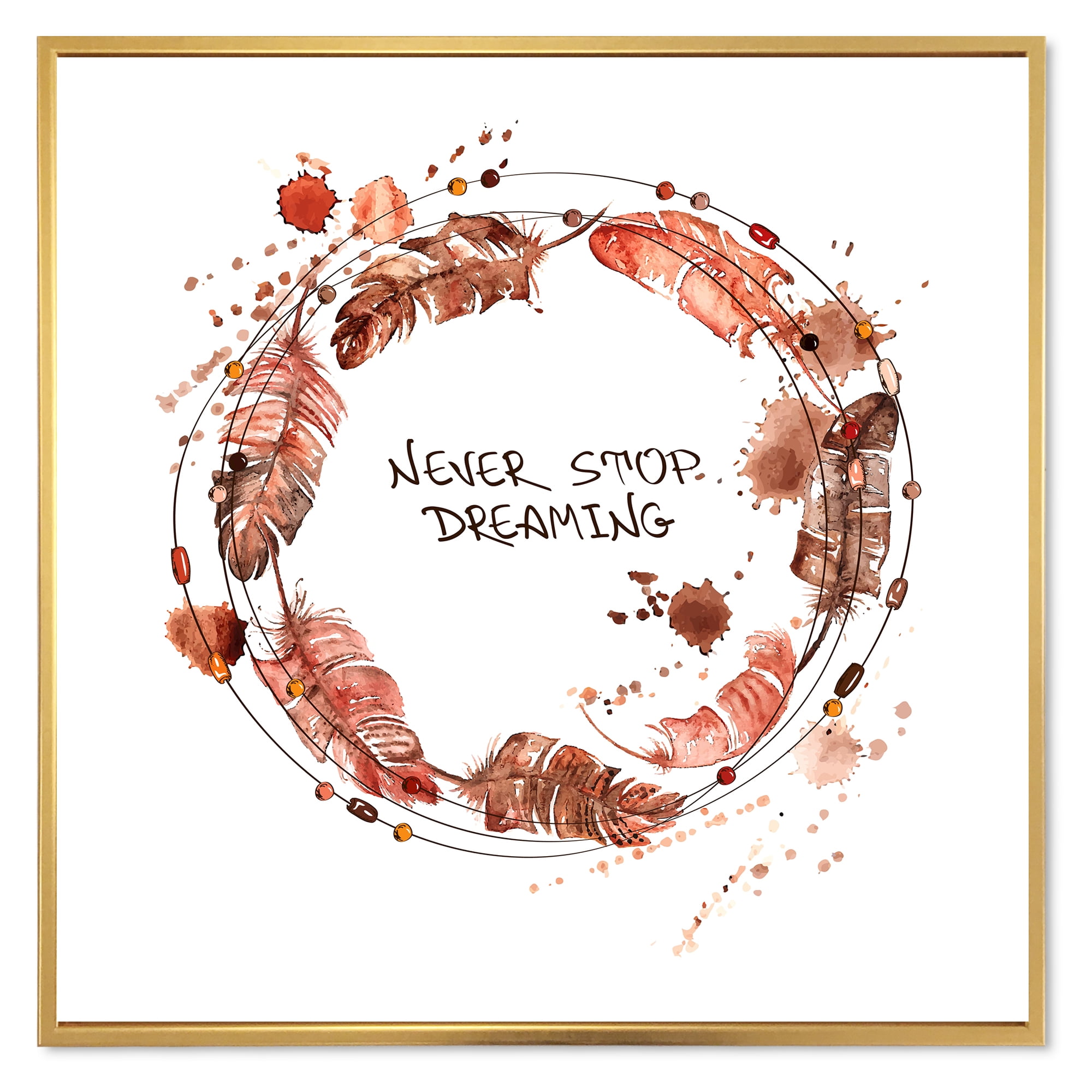 Designart 'Impression Of Bird Feathers Wreath' Traditional Framed Canvas Wall Art Print
