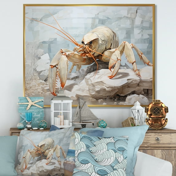 Designart "Impression Of Crayfish In Minimalism" Crayfish Floater Framed Canvas Art Print