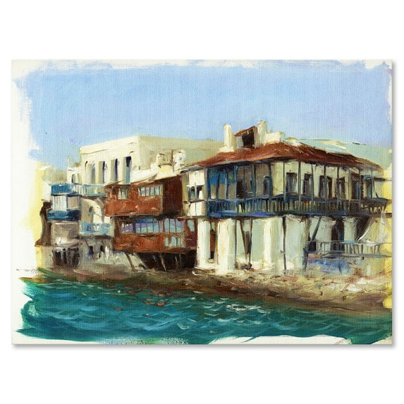 Designart ' Impression Old Houses On The Island of Mykonos Greece ' Nautical & Coastal Canvas Wall Art Print