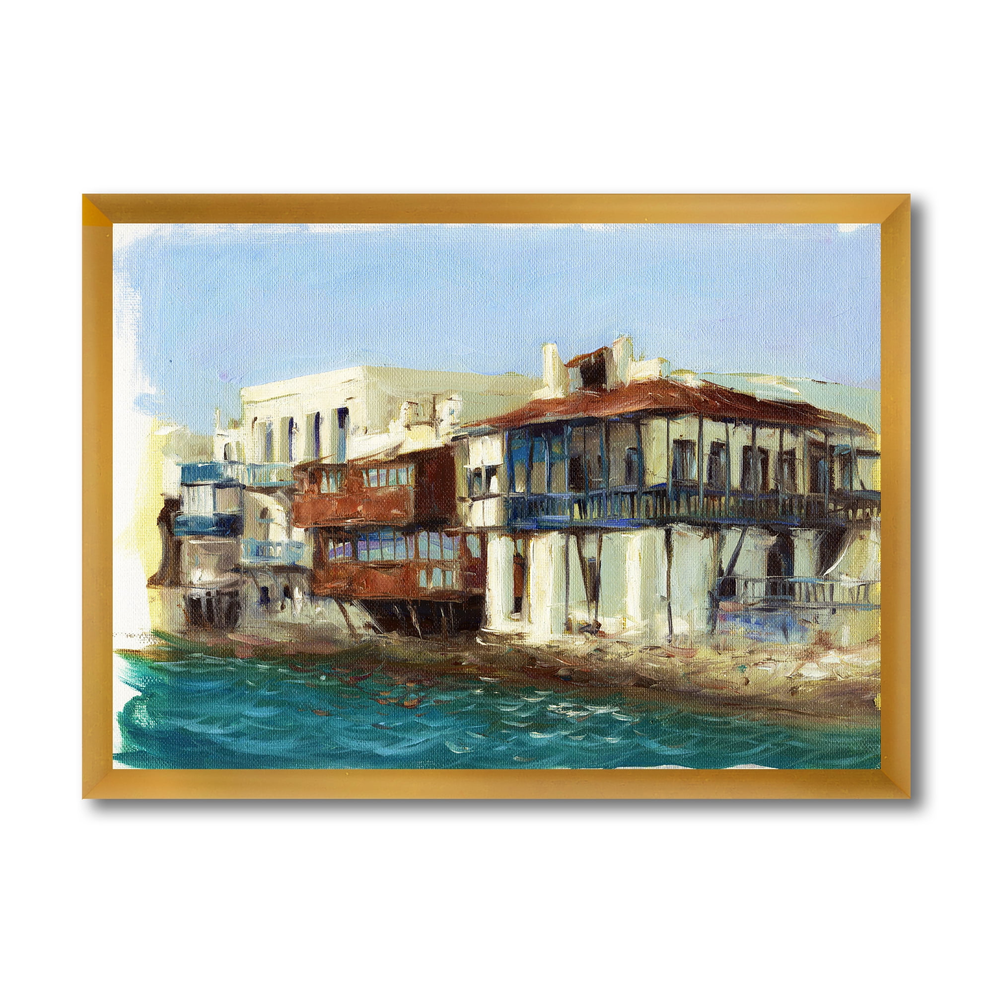Designart 'Impression Old Houses On The Island of Mykonos Greece' Nautical & Coastal Framed Art Print