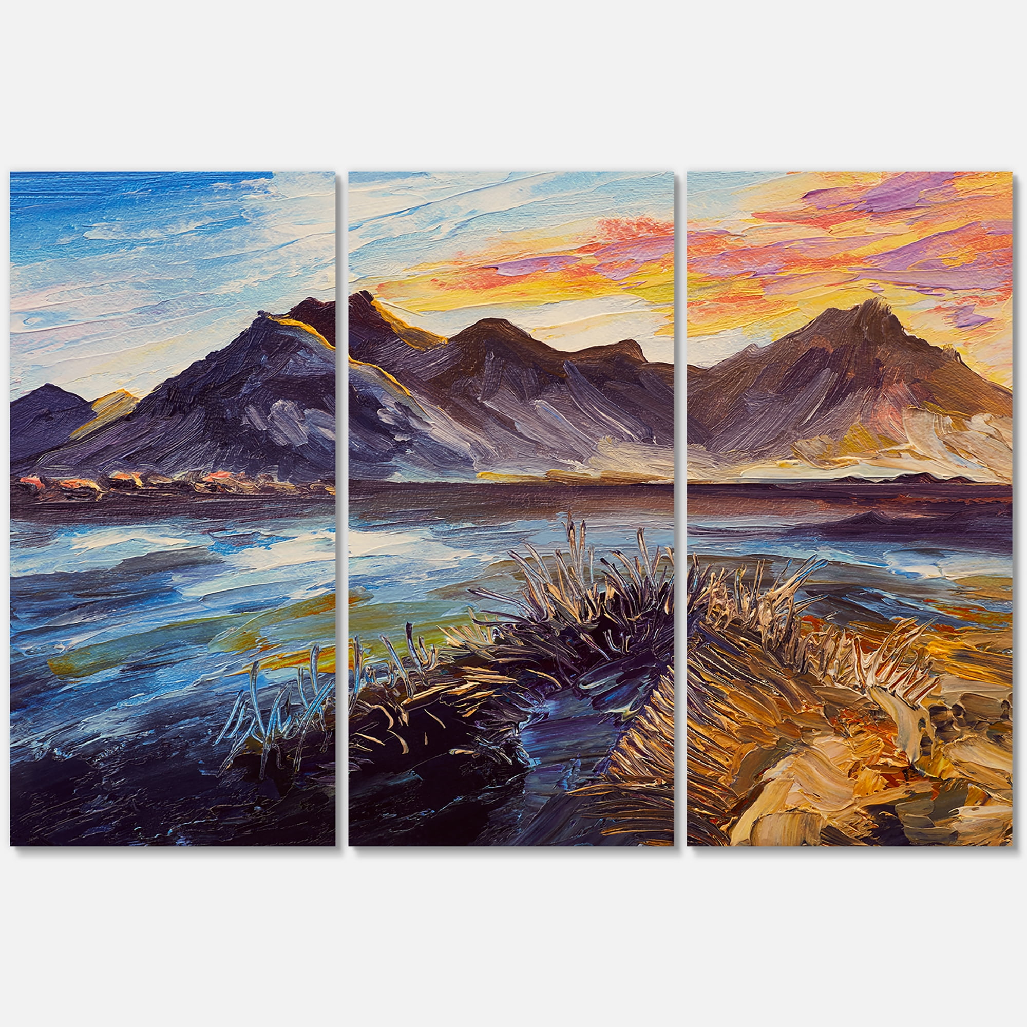 Designart ' Impression Pink Sunset Over The Mountains By The Sea