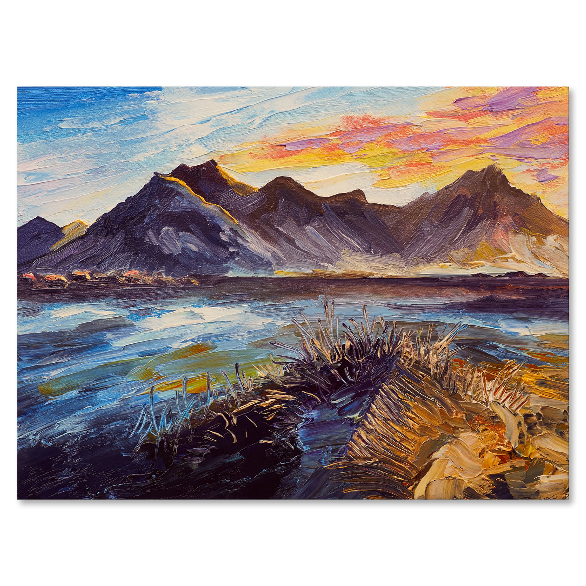 Designart ' Impression Pink Sunset Over The Mountains By The Sea ' Nautical & Coastal Canvas Wall Art Print
