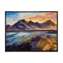 Designart 'Impression Pink Sunset Over The Mountains By The Sea' Nautical & Coastal Framed Canvas Wall Art Print
