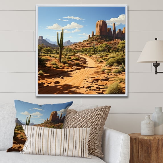 Designart "Impression of Desert Cactus in Nevada" Food & Beverage Framed Wall Art - Brown Fruits Bedroom Framed Canvas Wall Art