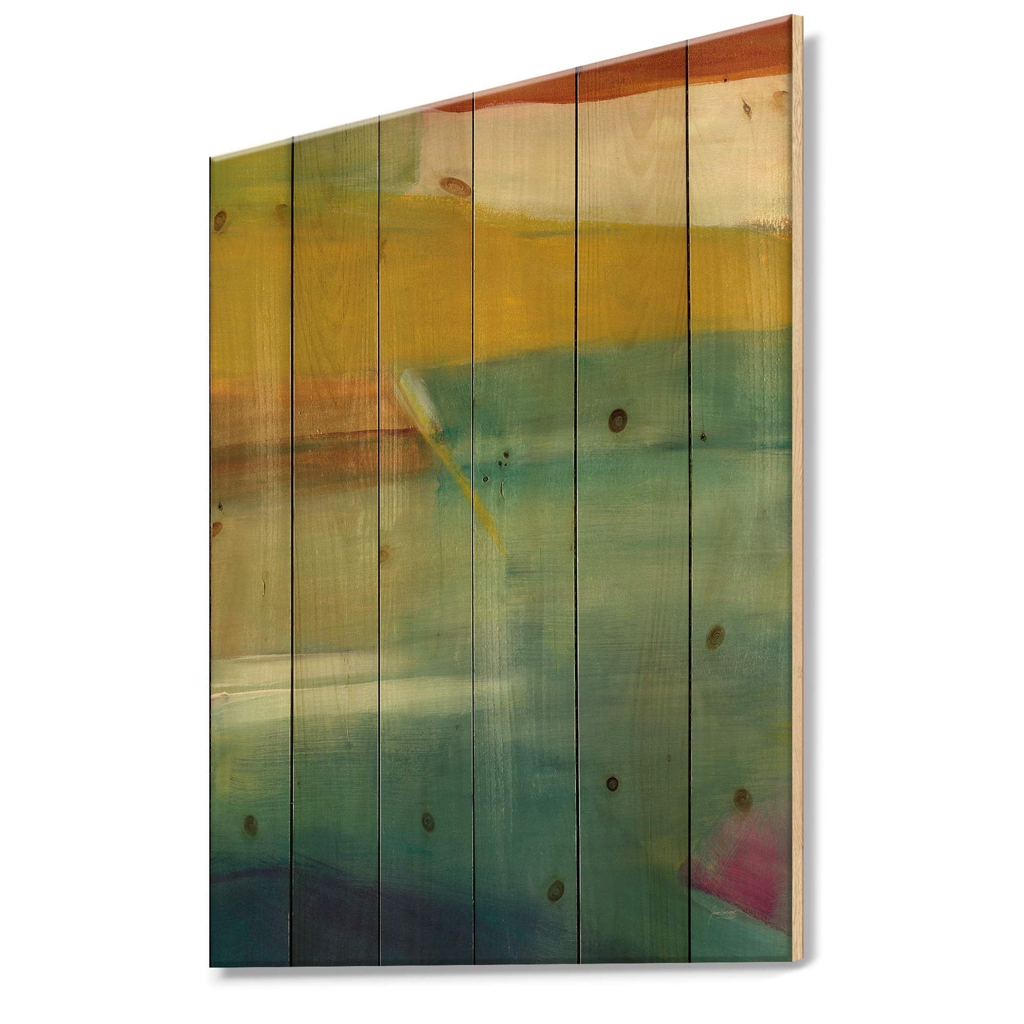 Designart 'Impression of Green and Indigo' Modern & Contemporary Print on Natural Pine Wood