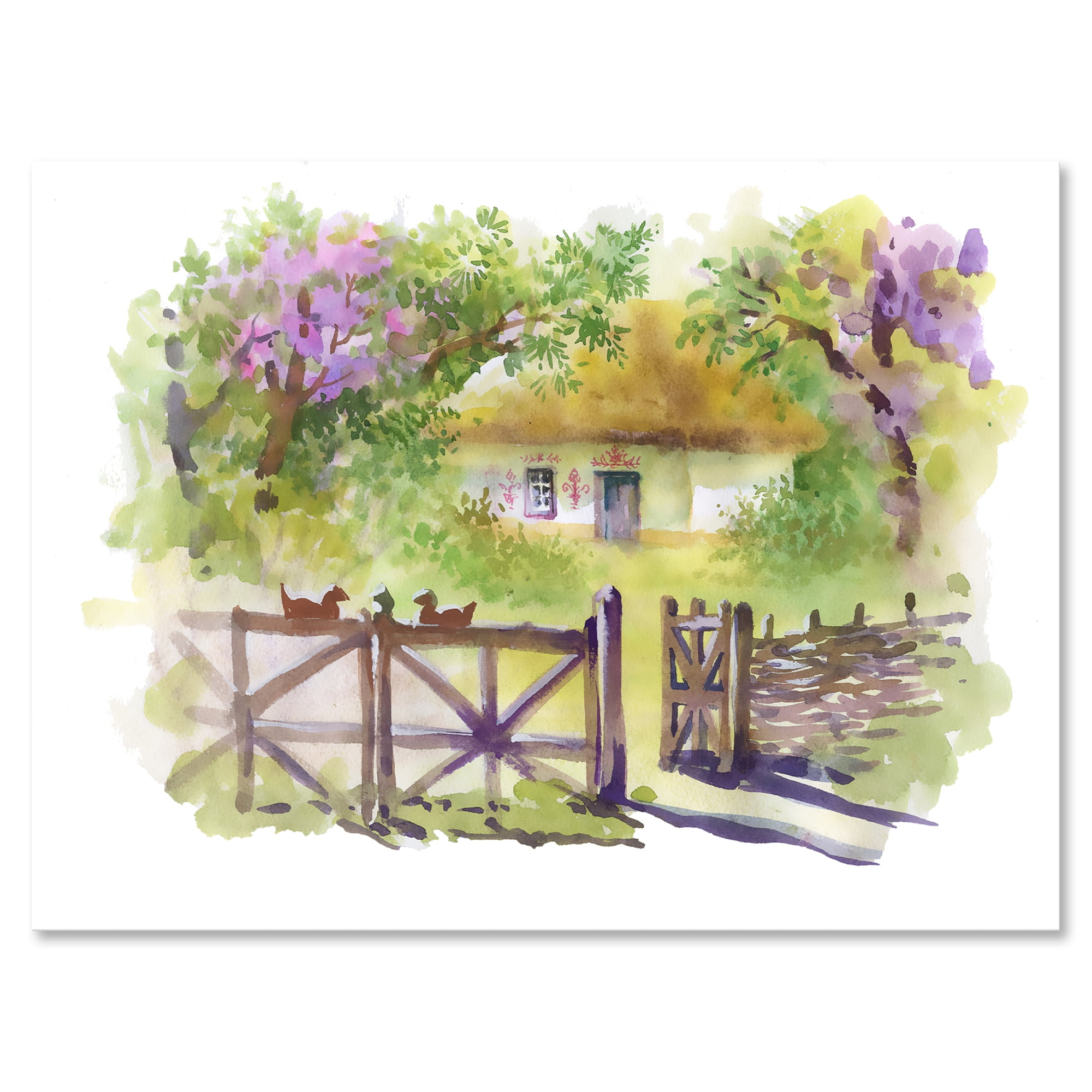 Designart ' Impression of Rustic Cottage In The Woods ' Traditional Canvas Wall Art Print
