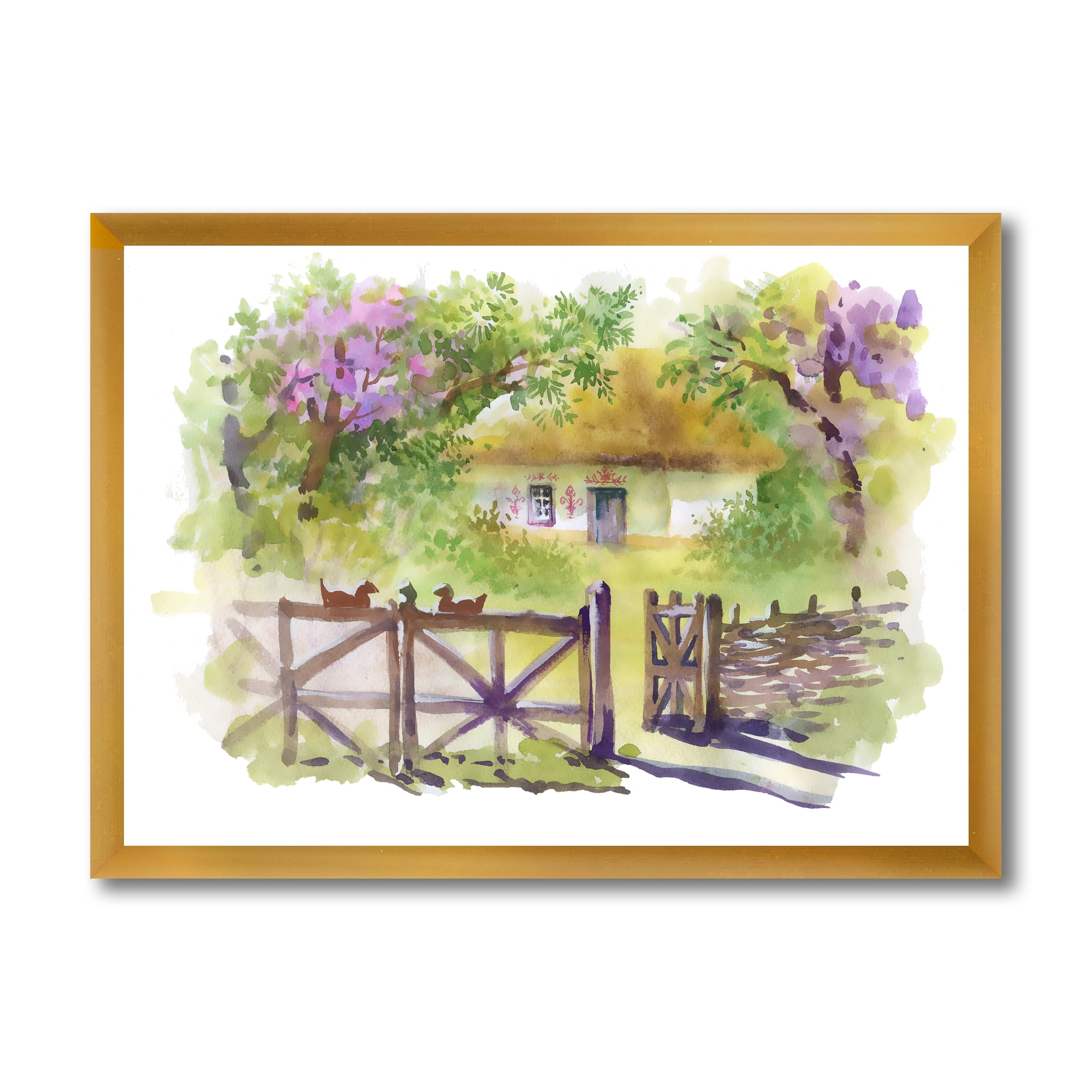 Designart 'Impression of Rustic Cottage In The Woods' Traditional Framed Art Print