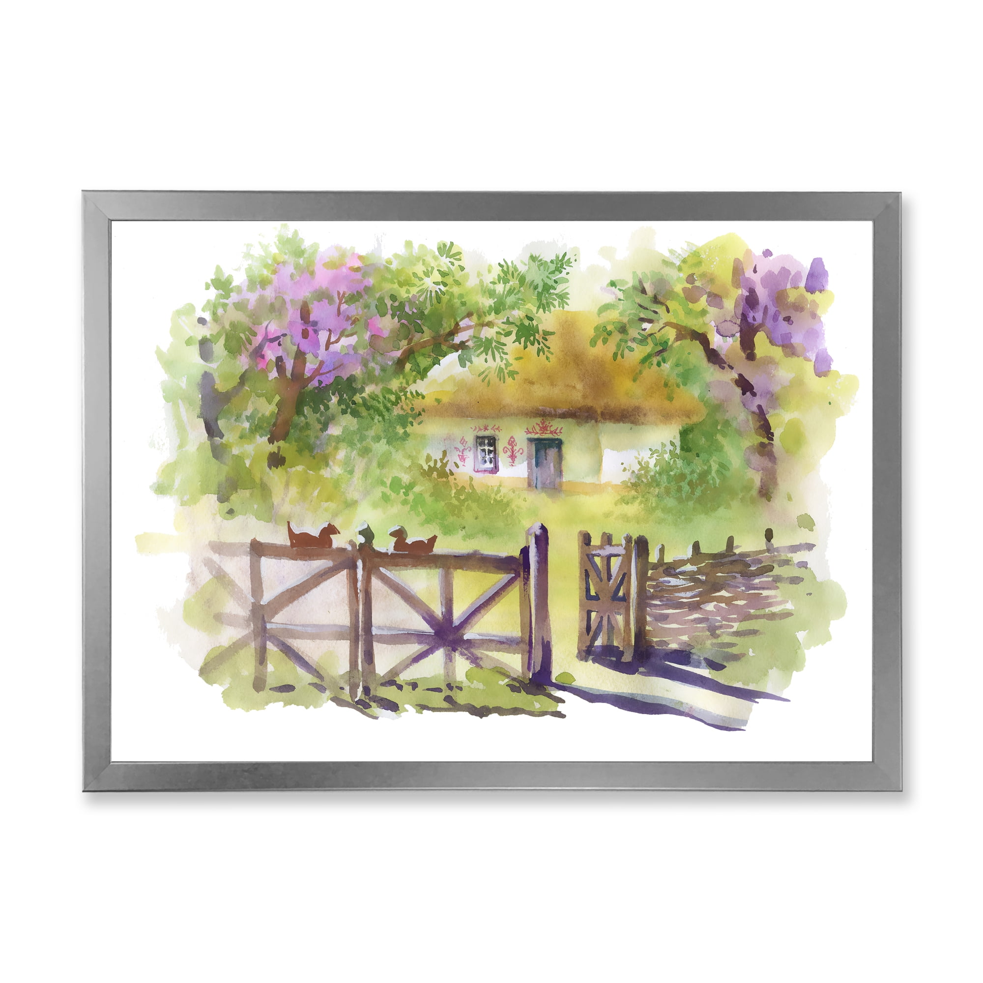 Designart 'Impression of Rustic Cottage In The Woods' Traditional Framed Art Print