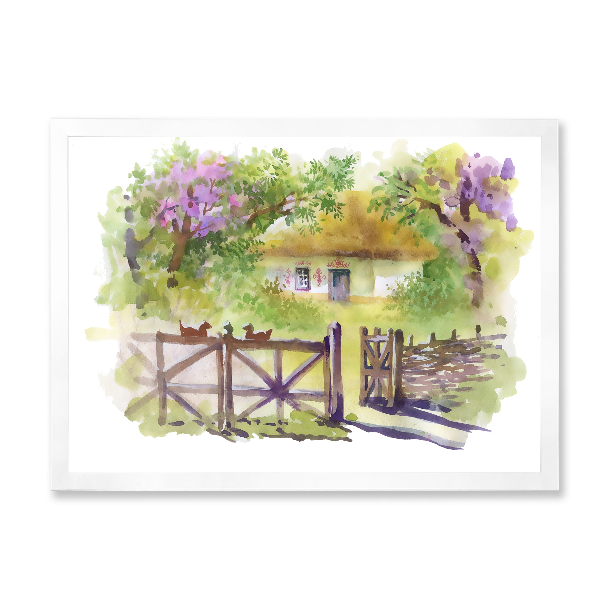 Designart 'Impression of Rustic Cottage In The Woods' Traditional Framed Art Print